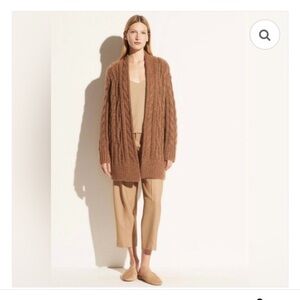 Vince Braided Cable Cardigan in Camel
